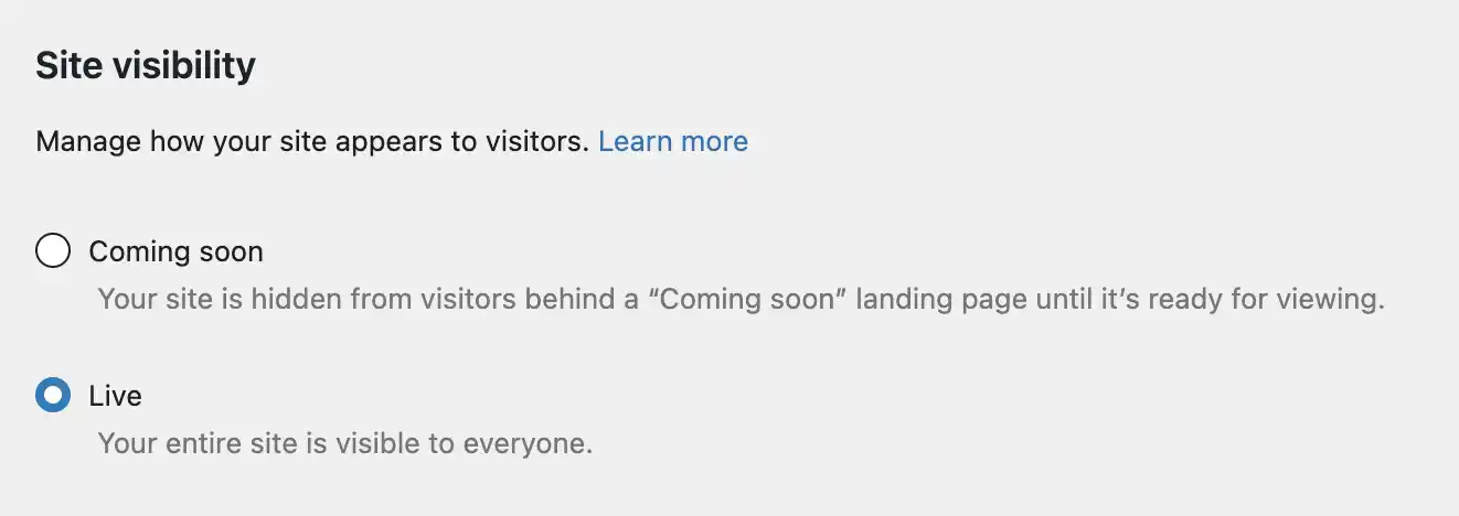screenshot showing Woocommerrce's Coming Soon mode options turned off in the backend